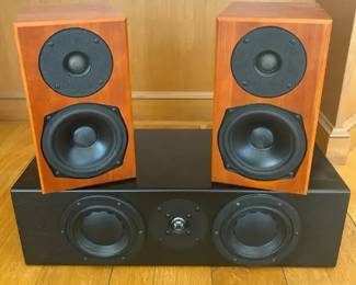 Totem Acoustic Model 1Signature Center Speaker in Black Ash and 2 Mite Speakers in Cherry Finish