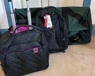 L.L.Bean Rolling Duffel, Delsey Quilted Rolling Carryon and a Swiss Gear ScanSmart Laptop Backpack