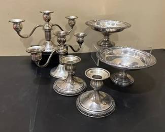 Sterling Silver Weighted Candleholders And Bowls