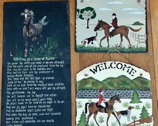 Three HandPainted Slate Signs with Leather Straps for Hanging, Largest is Artist signed