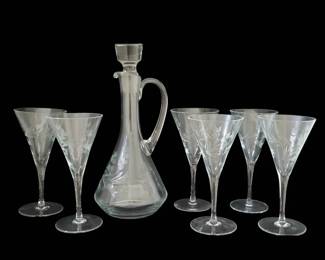 Vintage Etched Glass Decanter Set