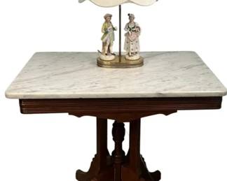 Victorian Style Parlor Table with Lamp