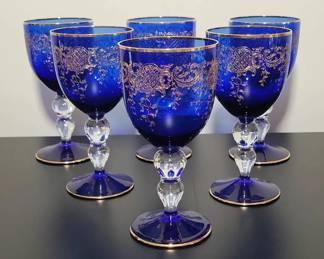 Cobalt Gold Etched Glasses