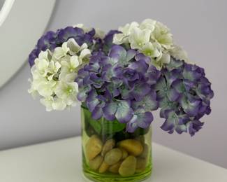 Faux hydrangeas in acrylic base