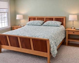 Crate & Crate & Barrel Copeland Sturbridge maple/cherry queen bed and nightstands