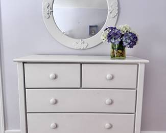 Circle Furniture 5-drawer white dresser and round mirror