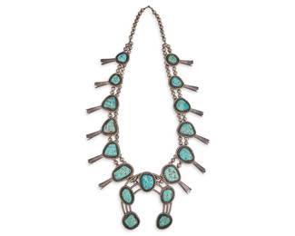 Substantial Sterling Turquoise Squash Blossom