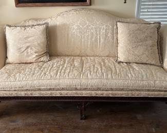 Beautiful Damask Upholstered Chippendale Camel Back