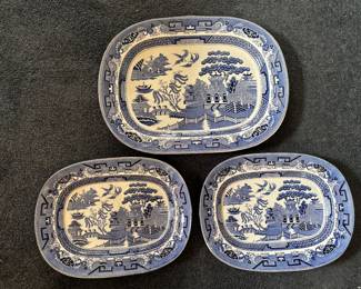 3 Matching Serving Plates  -Blue Willow