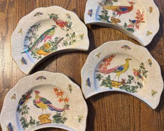 4 Crescent Shaped Plates  with Bird and Floral Design 