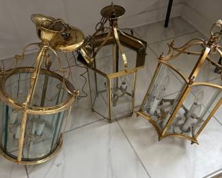 3 Brass and Glass Carriage Lamps