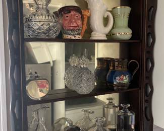 Small Mahogany Mirrored Curio Shelf and Curios
