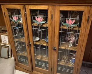 Vintage oak bookcase with floral design