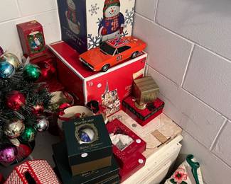Various Christmas collectibles and toys