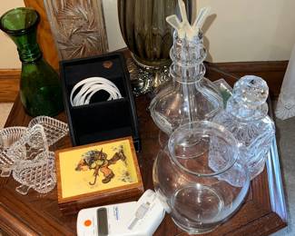 Various vintage glass home decor items