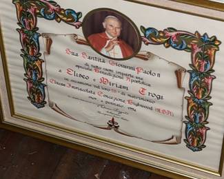 Apostolic Blessing certificate featuring Pope John Paul II