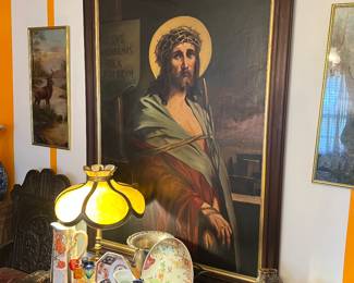 Large antique oil of Jesus