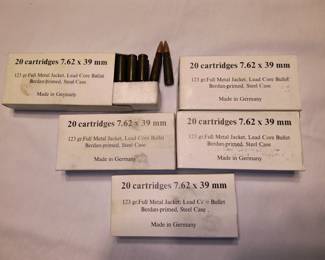 #19 - 5 boxes of 7.62x39mm fmj steel case (100 rounds). $60