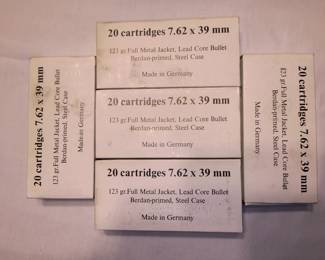 #20 - 5 boxes of 7.62x39mm fmj steel case (100 rounds). $60