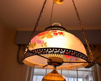 Antique hand-painted hanging oil lamp chandelier, brass fittings