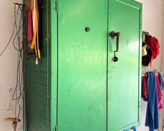 Vintage green metal industrial storage cabinet