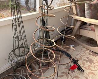 Wire garden plant stands, obelisk trellises, metal garden structures