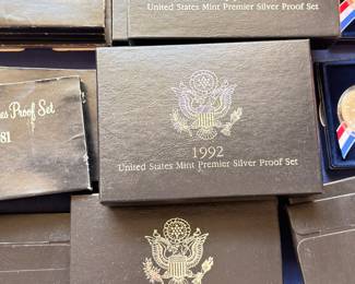 US Mint Premier silver proof sets, 1992 and 1998, in original boxes