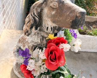 Concrete garden dog statue, outdoor decor
