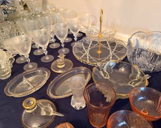 Crystal glassware collection, etched stemware, cut glass bowls