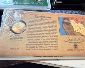 US Mint Sacagawea Golden Dollar proof set, first day of minting