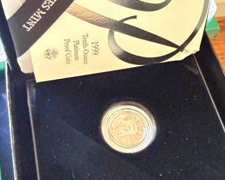 1999 US Mint tenth-ounce platinum proof coin in presentation case