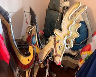 Vintage Christmas yard decorations, wooden cutout figures
