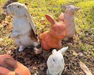 Terracotta and concrete garden rabbit statues