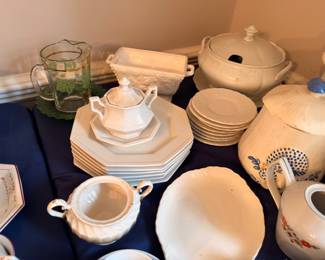 White ironstone china, covered tureen, plates, cups