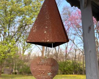 Rustic metal wind chime bell with heart pendant