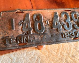 Antique 1937 Tennessee license plate