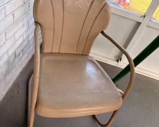 Vintage metal shell-back patio chair, mid-century