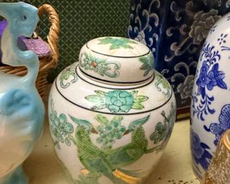 Hand-painted porcelain ginger jar, floral design