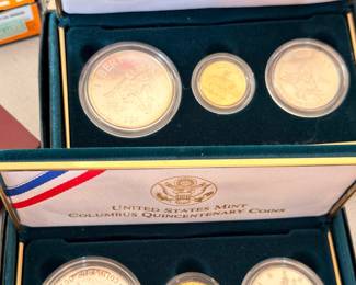 US Mint Columbus Discovery commemorative coin sets in presentation cases