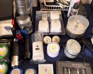 Emergency lights, power strips, small appliances, hardware