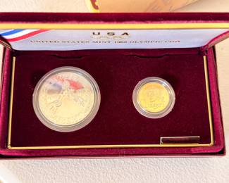 1988 US Mint Olympic two-coin proof set in velvet presentation case