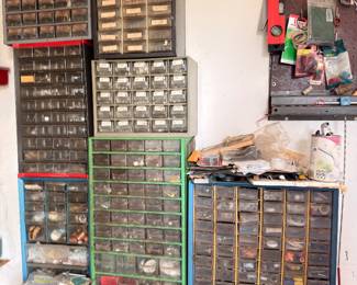 Small parts organizer cabinets, hardware drawers, workshop