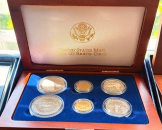US Mint Bill of Rights commemorative coin set in wooden presentation case