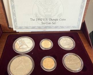 1992 US Olympic Six-Coin Set with Certificate of Authenticity, wood box