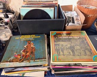 Vintage vinyl LP record collection, holiday and classic albums