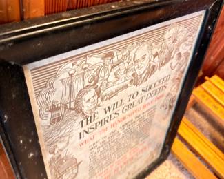 Vintage framed inspirational print, illustrated, black frame