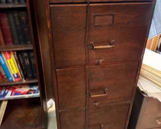 Antique wooden filing cabinet, multi-drawer