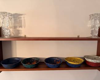 Crystal stemware and handmade pottery bowls