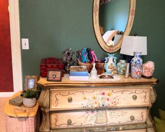 Hand-painted floral dresser with oval mirror