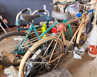 Vintage bicycles, multiple bikes, garage